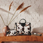 Cow Print Black And Brown Darcy Crossbody Hobo 