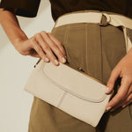 Powder White Lauren Clutch-Wallet Hobo  Velvet Pebbled Leather 