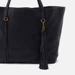 Black Long Tassel Bag Charm Hobo  Velvet Pebbled Leather 