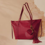 Sangria Long Tassel Bag Charm Hobo  Velvet Pebbled Leather 