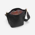 Black Flare Bucket Bag Hobo  Velvet Pebbled Leather 