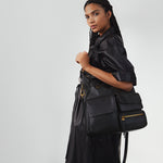 Black Explorer Shoulder Bag Hobo  Velvet Pebbled Leather 