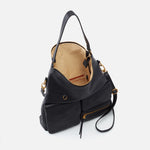 Black Explorer Shoulder Bag Hobo  Velvet Pebbled Leather 