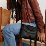 Black Fame Crossbody Hobo  Velvet Pebbled Leather 